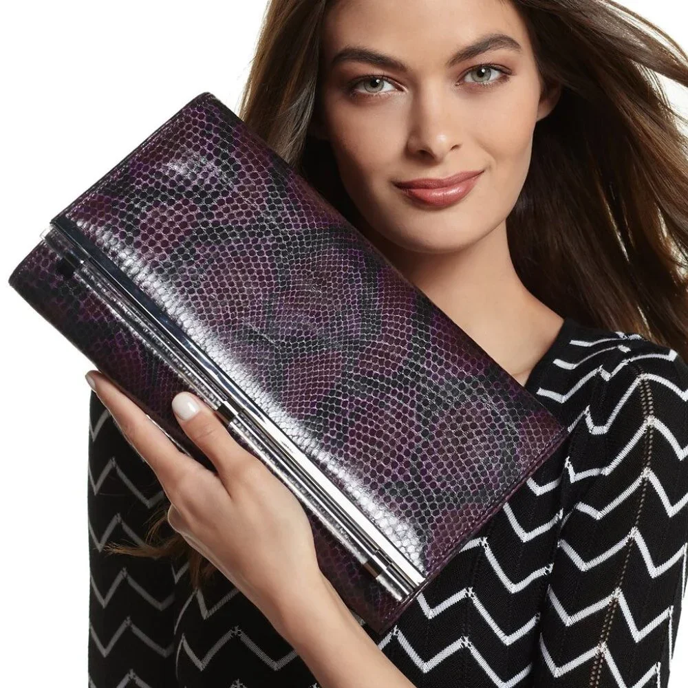 WHBM Amethyst & Black Snakeskin Clutch with Chain - Picture 9 of 9